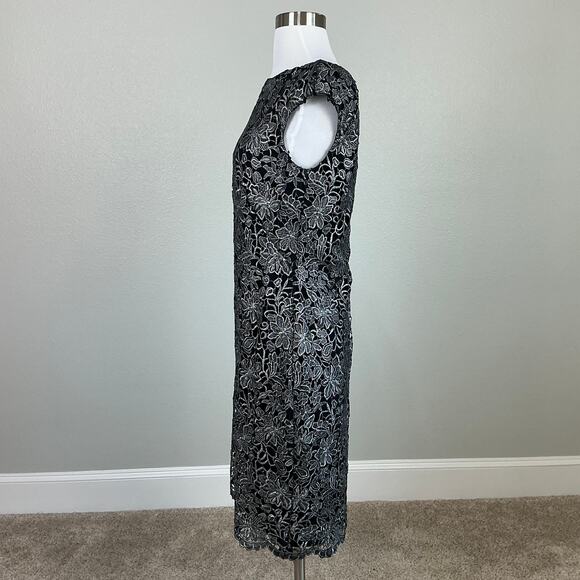 Ralph Lauren Lace Sleeveless Midi Sheath Cocktail Dress Black and Silver Size 6 - Picture 6 of 13
